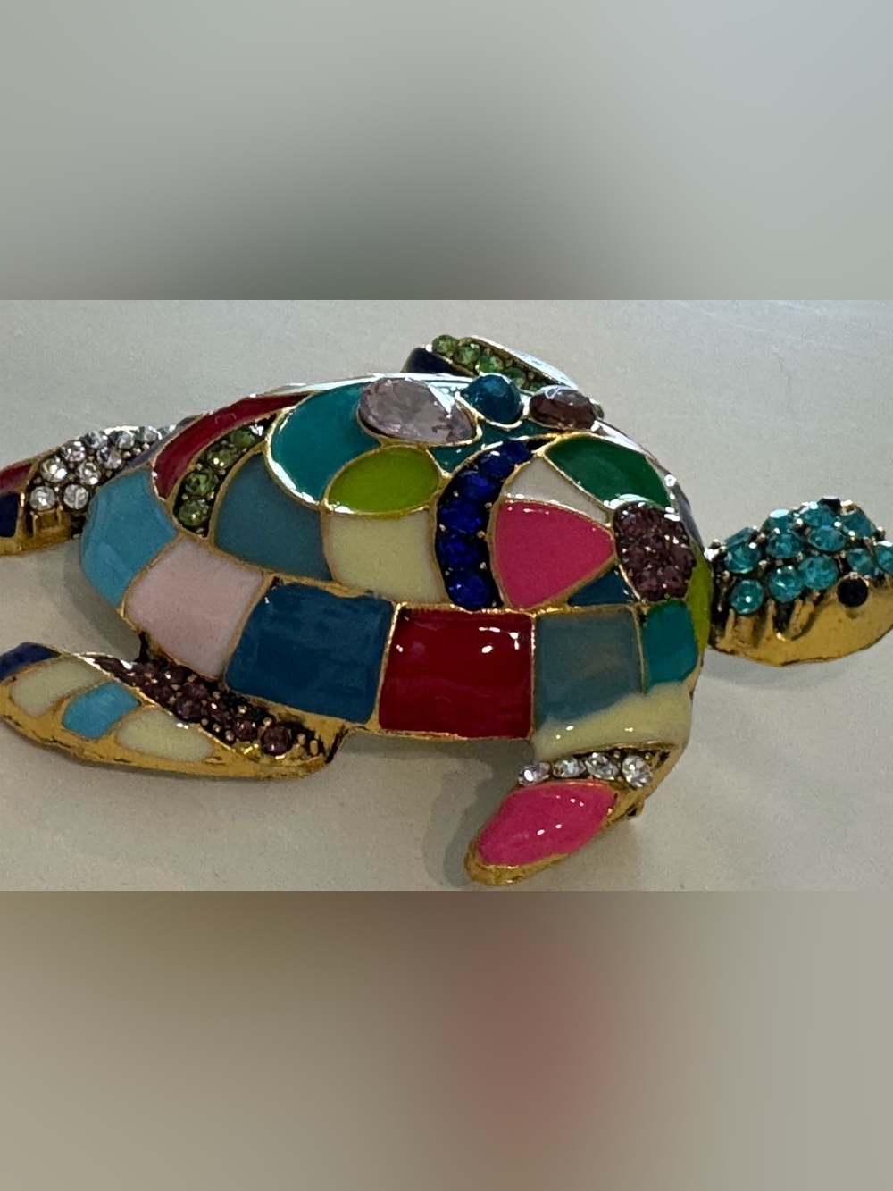 NEW Multicolor Sea Turtle Enamel and Crystal Brooch - Picture 3 of 7